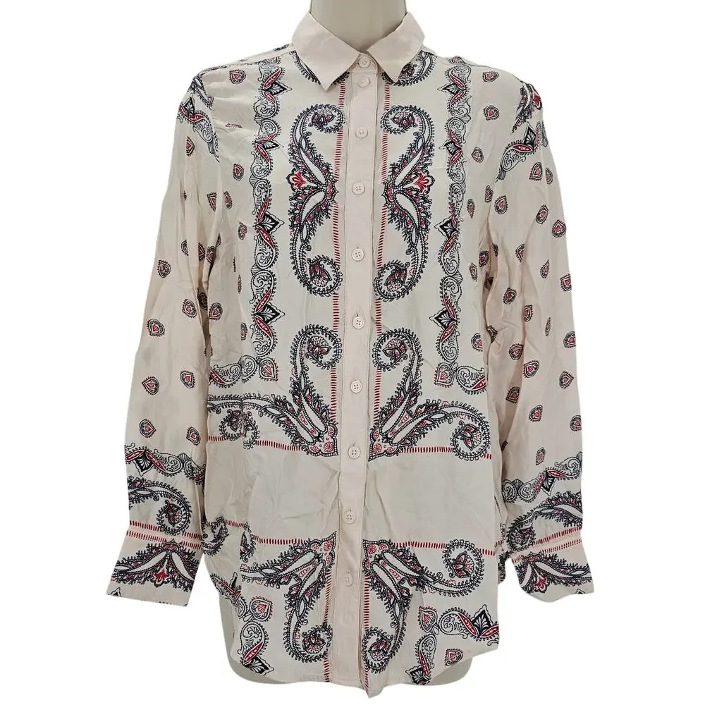 J. Crew Womans size XS Drapey Paisley Print Button Up Shirt Pale Pink CD037 NEW
